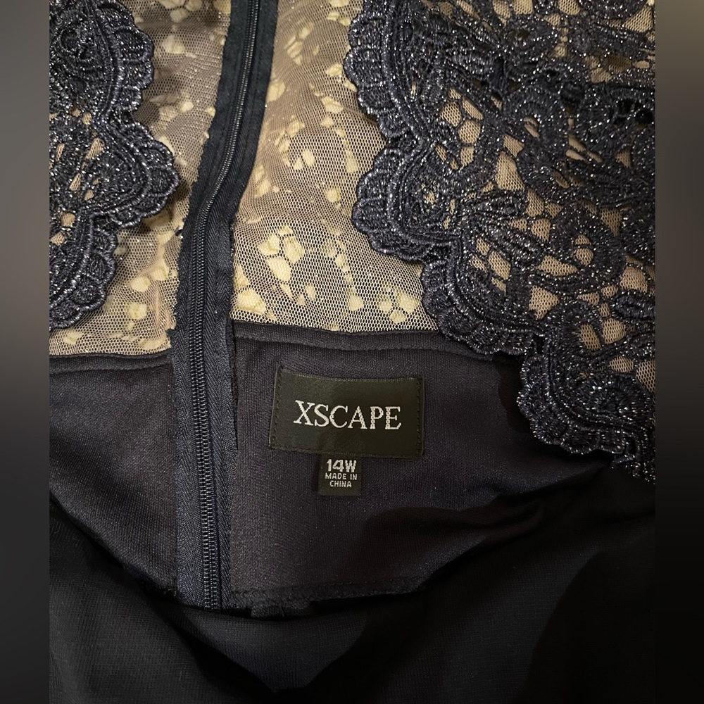 Xscape Navy Asymmetrical Dress with Lace - Picture 5 of 7
